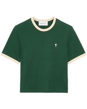 Ami Paris T-Shirt En Coton Contrasté Avec Ami De Cœur - Green