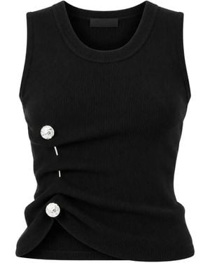 GIUSEPPE DI MORABITO Button-Embellished Ribbed-Knit Top - Black
