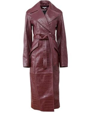 Fleur du Mal Crocodile-Effect Belted Coat - Red
