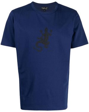 agnès b. Lizard Cotton T-Shirt - Blue