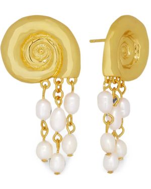 Ottoman Hands Shell-Pearl Beaded Earrings - Metallic