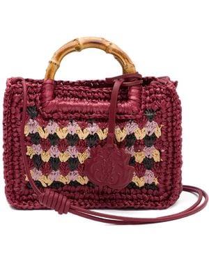 Isla Bolso de ganchillo con asa de bambú - Rojo