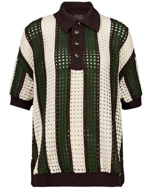 Haight Striped Open-Knit Polo Shirt - Black