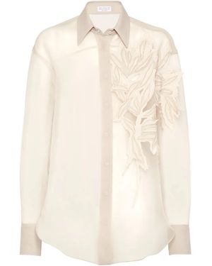 Brunello Cucinelli Flora-Appliqué Shirt - Natural