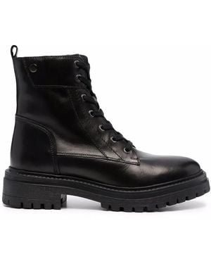 Geox Low Heel Lace-Up Boots - Black