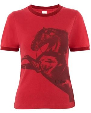 Chloé Horse-Print T-Shirt - Red