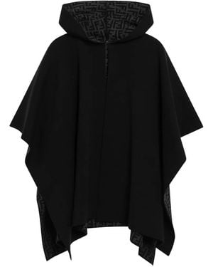 Fendi Ff Zucca Logo-Pattern Hooded Poncho - Black