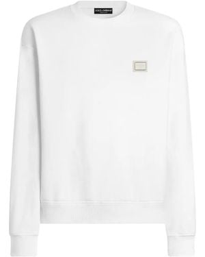 Dolce & Gabbana Jersey Sweatshirt With Logo Plate - White