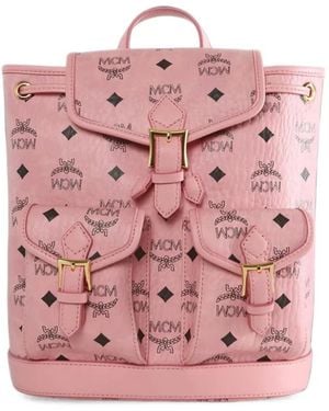 MCM Aren Logo-Print Buckle-Fastening Backpack - Pink