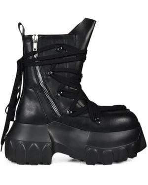 Rick Owens Megalace Mega Tractor Lace-Up Chunky-Sole Boots - Black