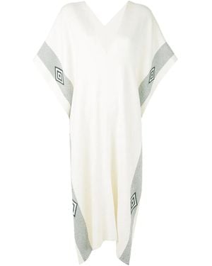 Voz Diamante Pattern Poncho - White