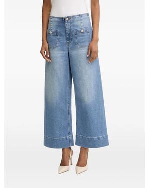 Morgan Button-Detail Wide-Leg Jeans - Blue