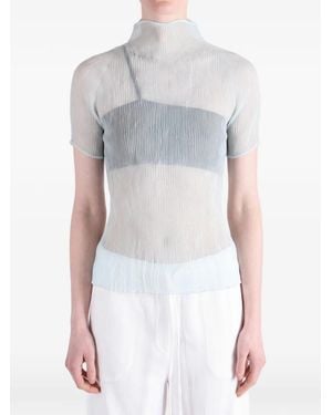 Issey Miyake Chiffon Twist 1 Pleated High-Neck Top - White