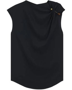 BOSS Draped-Detail Sleeveless Blouse - Black