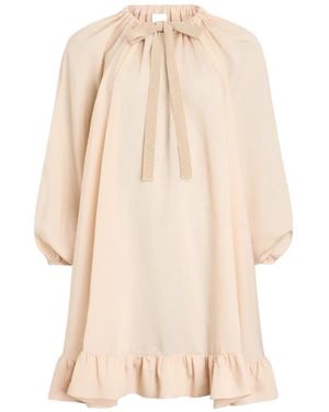 Patou Striped-Pattern Tie-Neck Mini Dress - Natural