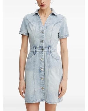 Morgan Rogla Button-Up Short-Sleeve Mini Dress - Blue