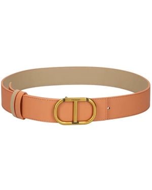 Twinset Cinturón reversible dorado de piel - Blanco