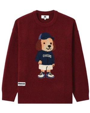 Chocoolate Intarsia-Knit Cotton Jumper - Red