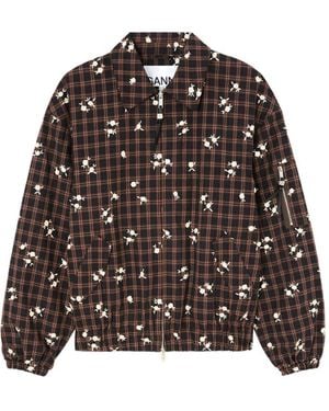 Ganni Checked Bomber Jacket - Brown