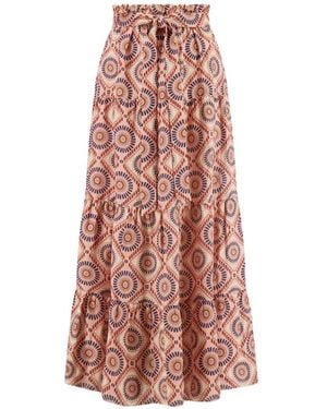 lemlem Sanaa Geometric-Pattern Maxi Skirt - Pink