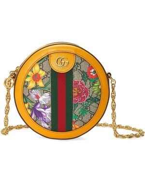 Gucci Ophidia GG Flora Mini Round Shoulder Bag - Yellow