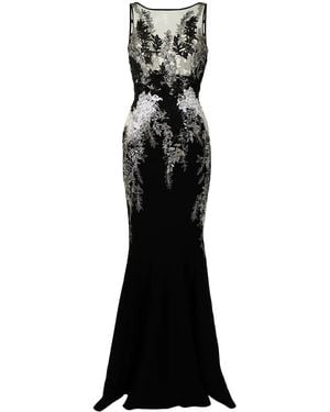 Saiid Kobeisy Fitted Floral Lace-Embroidered Gown - Black