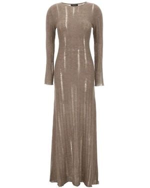 Fabiana Filippi Robe Longue En Maille Côtelée À Effet Déchiré - Natural
