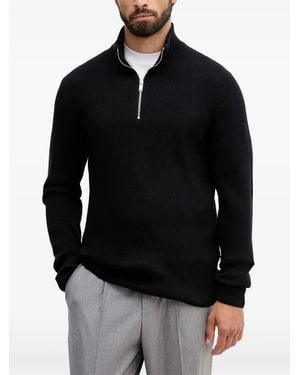 Lindbergh Ribbed-Knit Quarter-Zip Jumper - Black