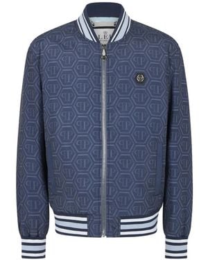 Philipp Plein Monogram-Print Bomber Jacket - Blue