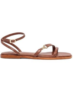 Patrizia Pepe Essential Fly Buckled Flat Sandals - Brown