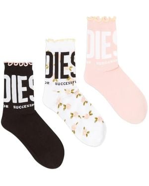 DIESEL Logo-Print Cotton Socks (Pack Of Three) - White