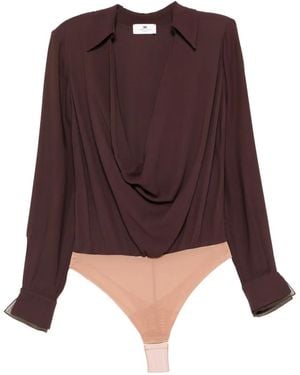 Elisabetta Franchi Draped Long-Sleeve Bodysuit - Purple