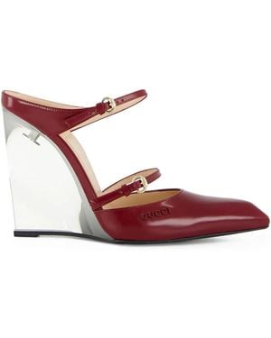 Gucci Buckle-Detail Wedge Mules - Red