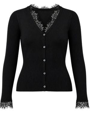 Pinko Lace-Trim Ribbed Cardigan - Black