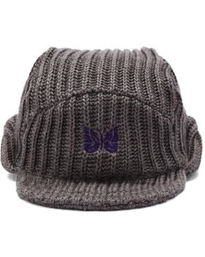 Needles Ribbed-knit butterfly beanie - Grau