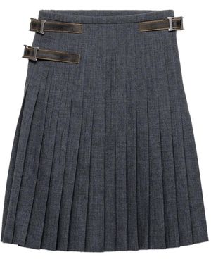 Prada Wool Hopsack Pleated Midi Skirt - Grey