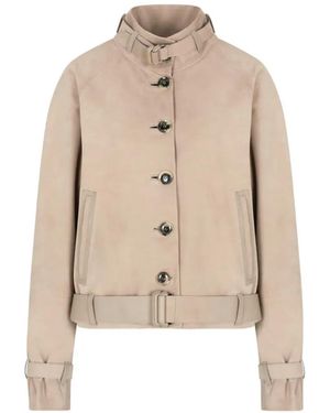 Giorgio Armani Stand-Collar Leather Jacket - Natural