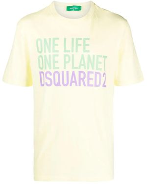 DSquared² Logo-Print Round-Neck T-Shirt - Yellow
