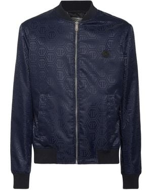 Philipp Plein モノグラム ボンバージャケット - ブルー