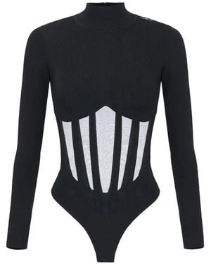 Elisabetta Franchi Knit Bustier Bodysuit - Black
