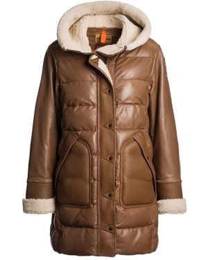 Parajumpers Demi Special Quilted Leather Coat - Brown