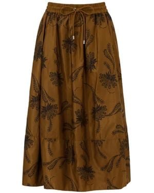 Cinq À Sept Sirani Paisley Fan Embroidered Midi Skirt - Natural