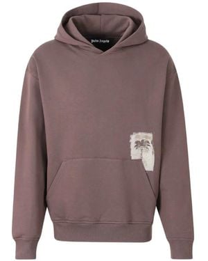 Palm Angels Logo-Print Pouch-Pocket Hoodie - Brown