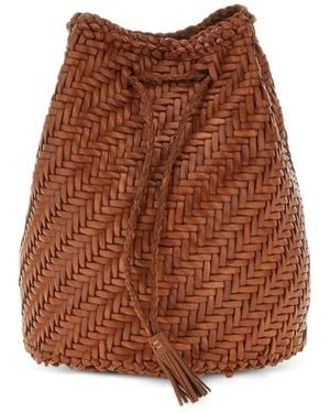 Dragon Diffusion Pompom Double Jump Leather Bucket Bag - Brown