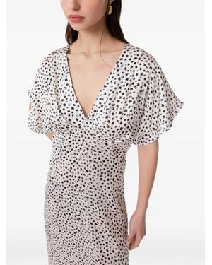 Gaelle Paris Polka-Dot V-Neck Midi Dress - White