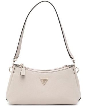 Guess Logo-Plaque Textured-Finish Shoulder Bag - Natural