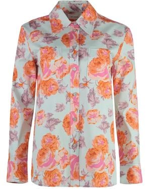 St. John Floral-Print Cotton Shirt - Red