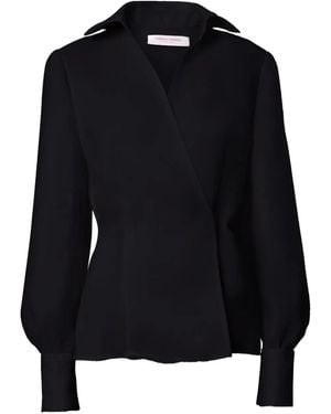 Carolina Herrera Puff-Sleeve Wrap Top - Black