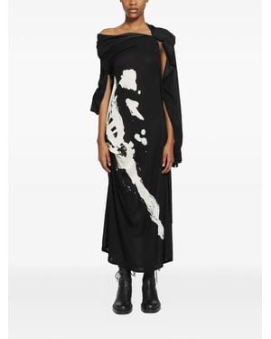 Yohji Yamamoto Abstract-Print Draped Dress - Black