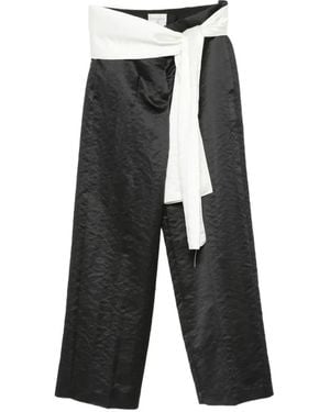 forte_forte Contrast-Waistband Hammered-Effect Pants - White